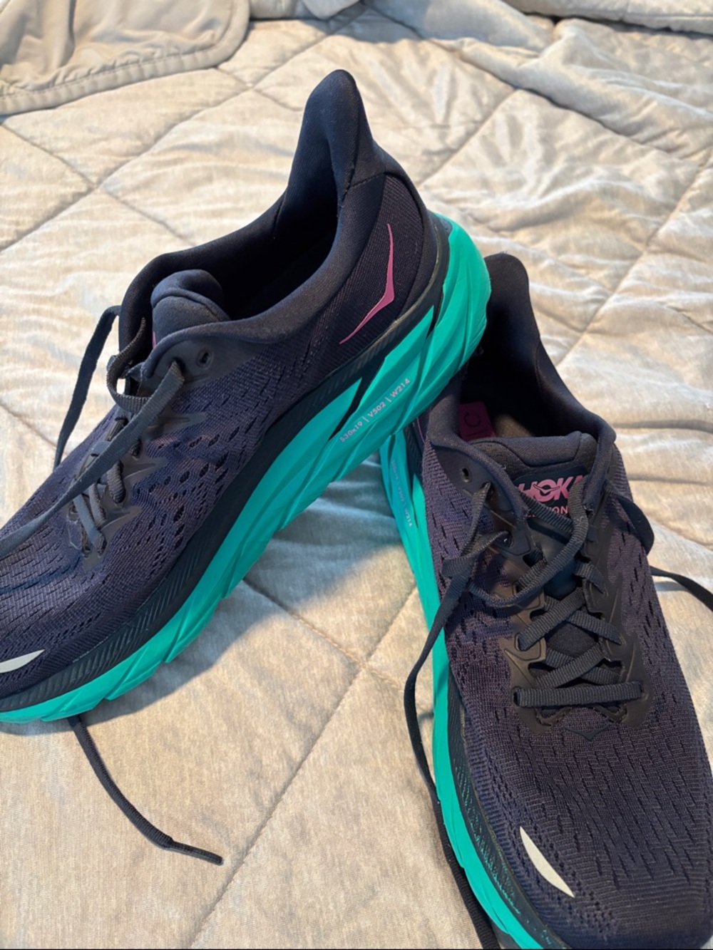 Hoka Women's Navy Running Shoes with Teal Soles and Pink Accents